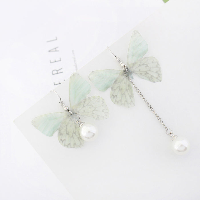 Wholesale Earrings Copper Tulle Butterfly Asymmetric Pearls JDC-ES-qz004