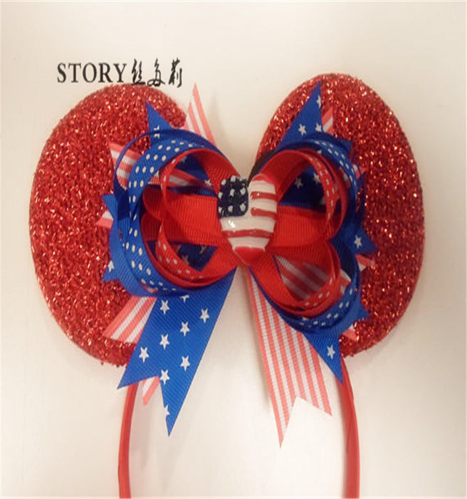 Wholesale 4th of July Independence Day Kids Striped Star Heart Bow Headband MOQ≥2 JDC-HD-Yibaif001