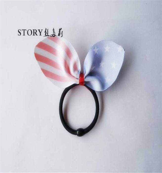 Wholesale 4th of July Independence Day Rabbit Ears Striped Star Bow Headband MOQ≥2 JDC-HS-Yibaif001