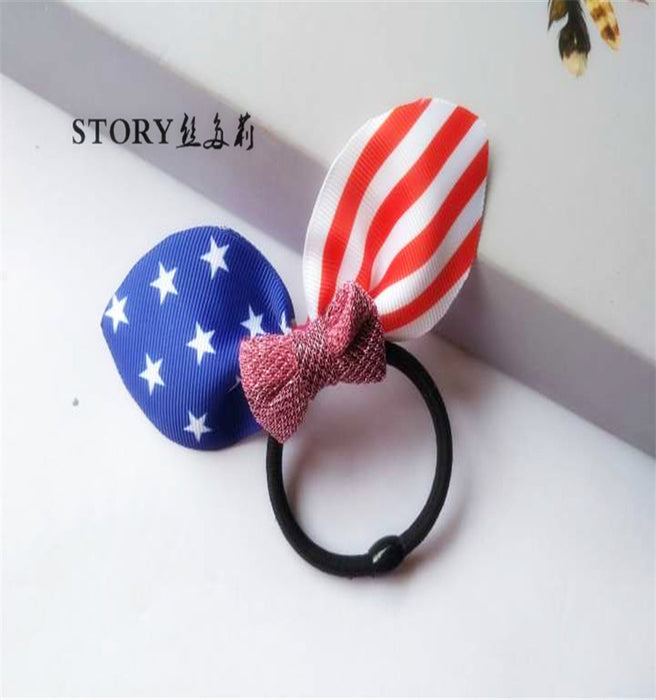 Wholesale 4th of July Independence Day Rabbit Ears Striped Star Bow Headband MOQ≥2 JDC-HS-Yibaif001