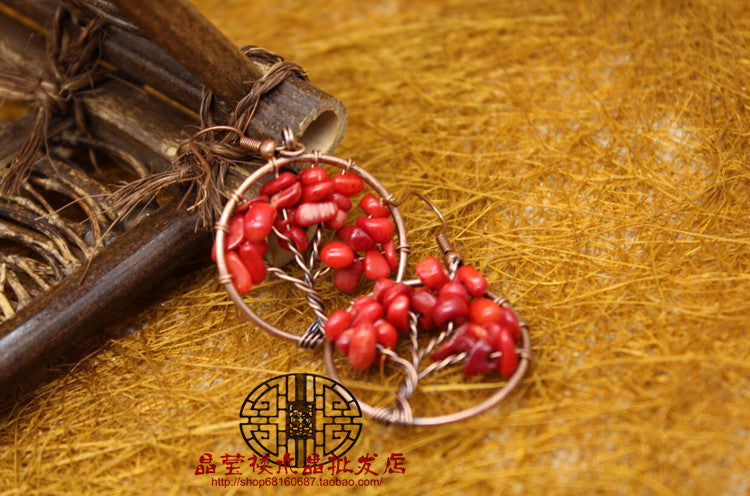 Wholesale crystal bronze earrings tree of life JDC-ES-jinshe005