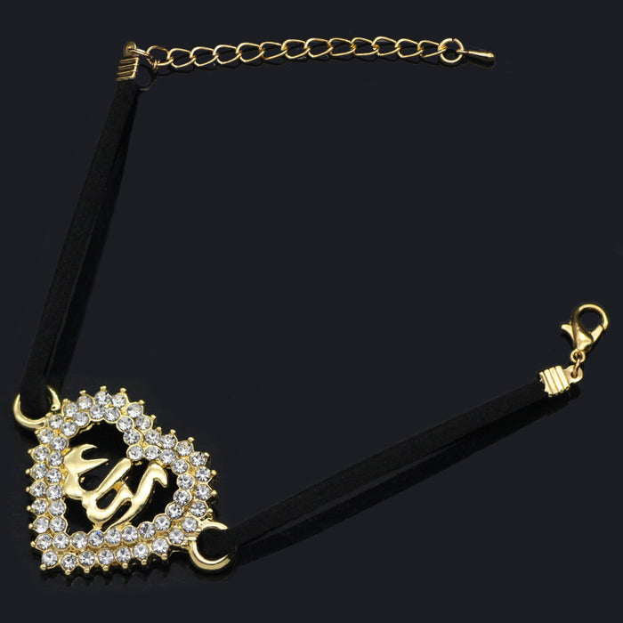 Wholesale Black Rope Bracelet Gold Plated Scripture Double Layer Diamond Heart Bracelet JDC-BT-jinB003