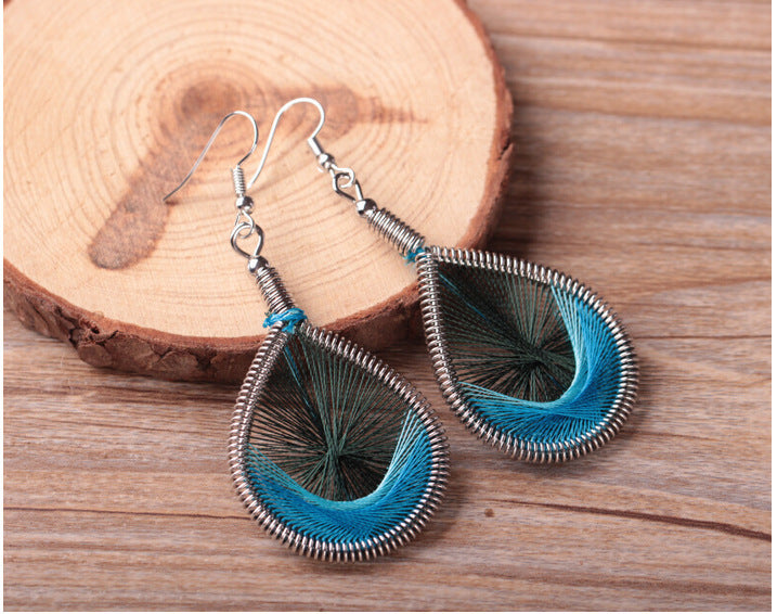 Wholesale Blue Handwoven Ethnic Earrings MOQ≥3 JDC-ES-dir003