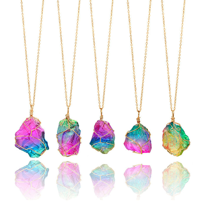 Wholesale Seven Colors Natural Raw Stone Winding Crystal Pendant Transparent Multicolor JDC-NE-LingG001