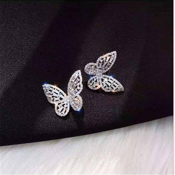 Wholesale 925 Silver Needle Zircon Butterfly Copper Earrings MOQ≥2 JDC-ES-LYun001