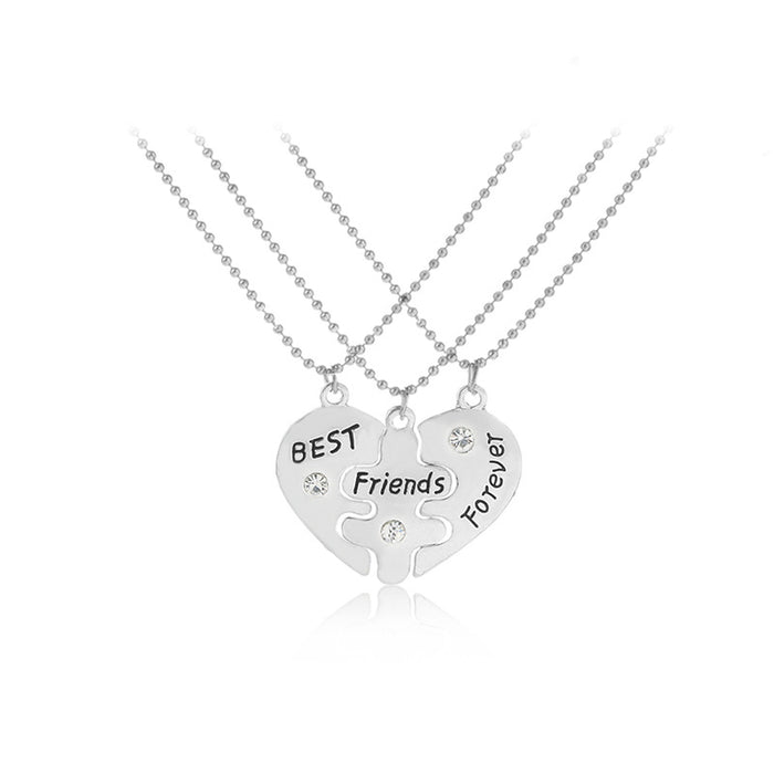 Wholesale good friends love diamond inlaid with English lettering three-petal stitching necklace MOQ≥2 JDC-NE-ZJ032