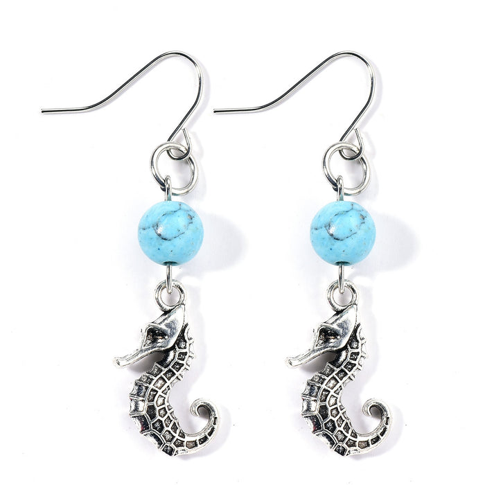 Wholesale Seahorse Earrings Vintage Alloy Imitation Turquoise Pendant JDC-ES-Songx034