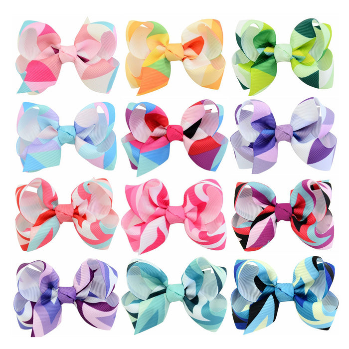 Wholesale 12 Colors Wave Print Striped Fishtail Bow Hair Clips MOQ≥2 JDC-HC-YL076
