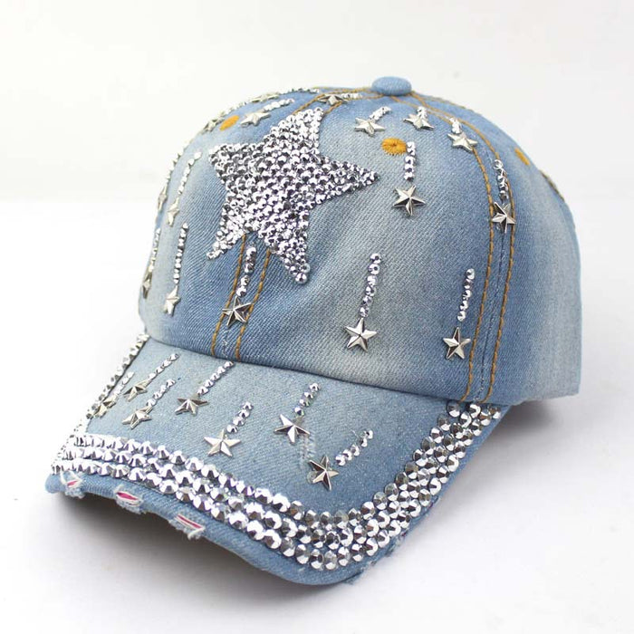 Wholesale Hat Denim Pentagram Dot Diamond Wash Color Baseball Cap JDC-FH-XingC001