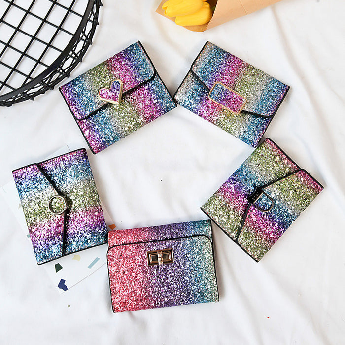 Wholesale Wallet PU Sequin Lock Trifold Clutch JDC-WT-Lude003