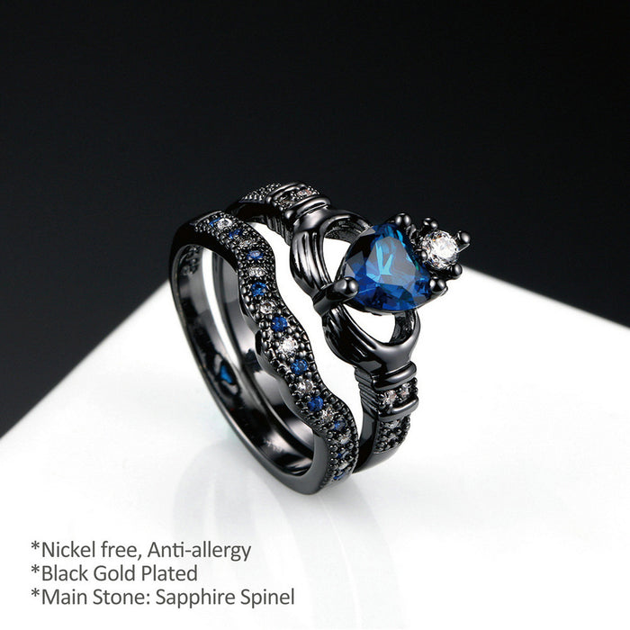 Wholesale Heart Shape Sapphire Copper Black Gold Ring JDC-RS-ZhenR016
