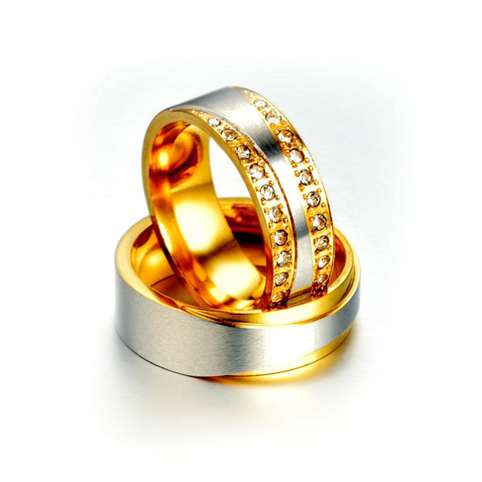 Wholesale Two Tone K Gold Diamond Stainless Steel Ring JDC-RS-Dingc021
