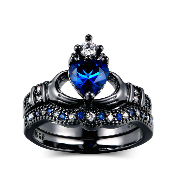 Wholesale Heart Shape Sapphire Copper Black Gold Ring JDC-RS-ZhenR016