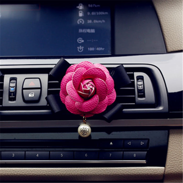 Wholesale Car Accessories Leather Camellia Pearl Air Outlet Perfume Clip MOQ≥2 JDC-CA-LanYu009