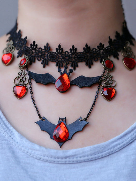 Wholesale Necklace Alloy Halloween Lace Bat Earring Set MOQ≥2 JDC-NE-CongX001