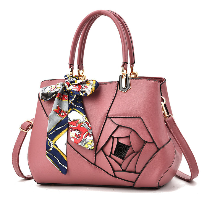 Wholesale Shoulder Bags PU Leather Handbag Large Capacity Messenger Rose Silk Scarf JDC-SD-Shichen009