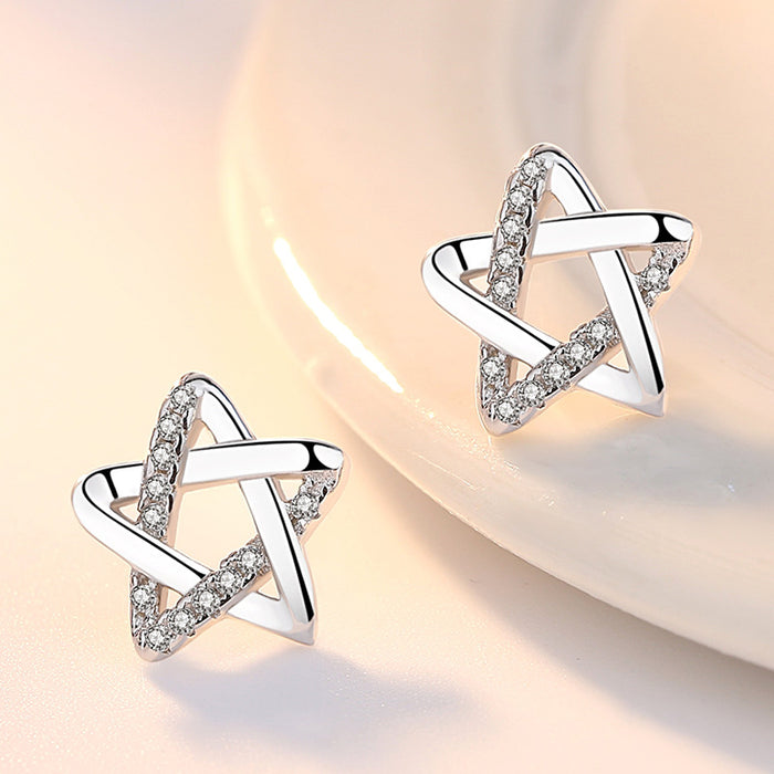 Wholesale Earrings Copper Zircon Openwork Pentagram Stars JDC-ES-WeiH032
