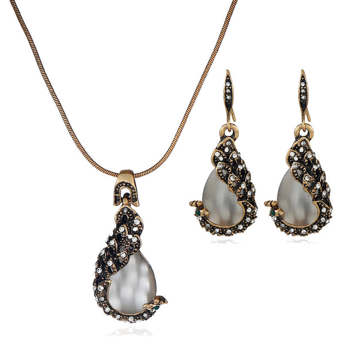Jewelry WholesaleWholesale vintage water drop peacock opal necklace earring jewelry set JDC-ES-KaiQ036 Earrings 凯庆 %variant_option1% %variant_option2% %variant_option3%  Factory Price JoyasDeChina Joyas De China