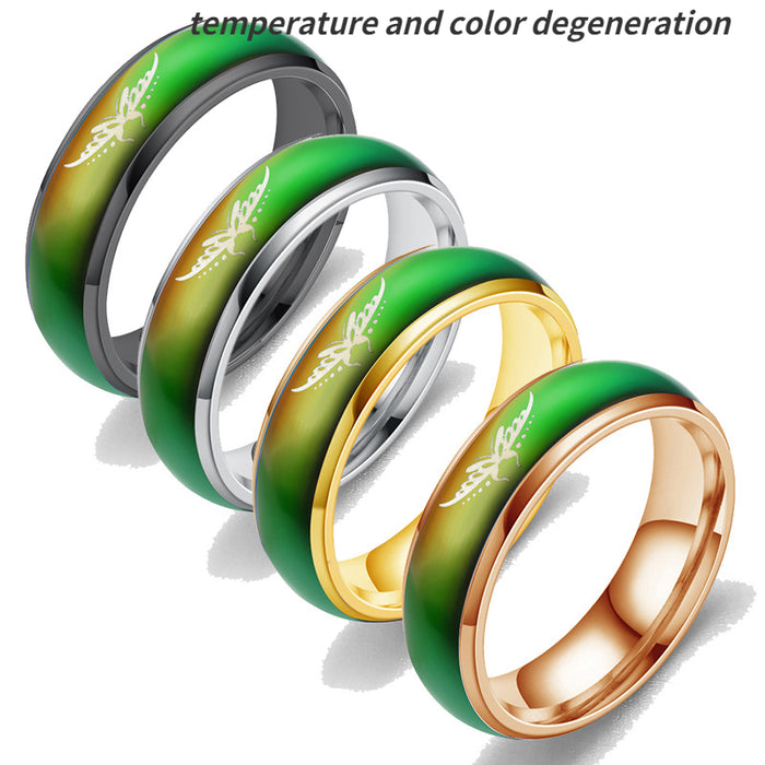 Wholesale Temperature Change stainless steel colorful butterfly ring titanium steel ring JDC-RS-ZhanL009