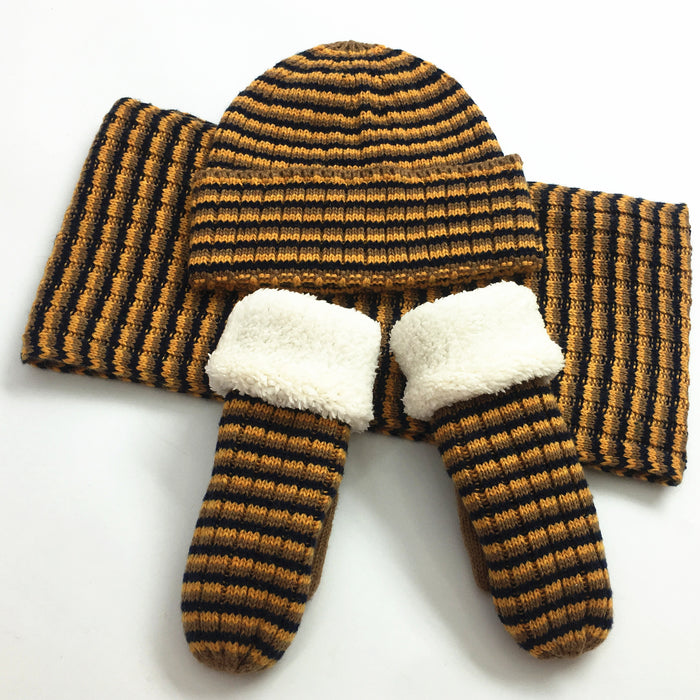 Guantes de bufanda calientes de 3 piezas a rayas de acrílico acrílico de sombrero al por mayor