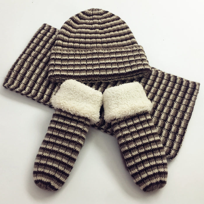 Wholesale Hat Acrylic Winter Kids Striped Warm Scarf Gloves 3 Piece Sets MOQ≥2sets JDC-FH-Xued002