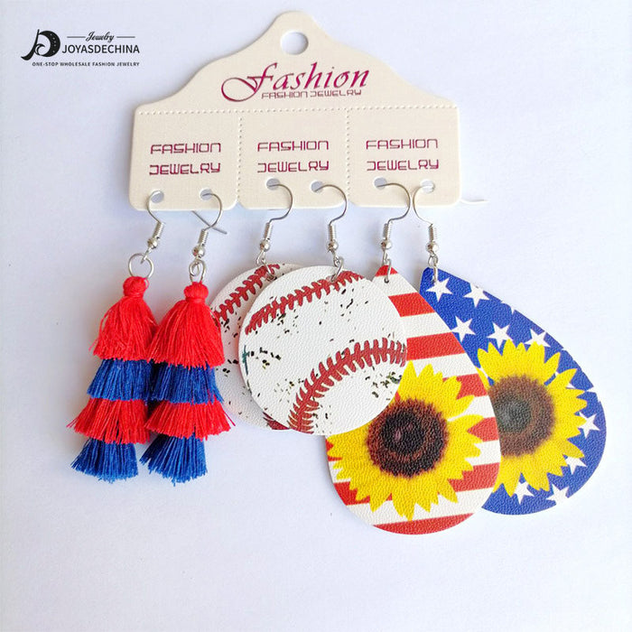 Wholesale 3Pairs/Pack earrings sports baseball sun flower drop earrings MOQ≥3 JDC-ES-heyi013