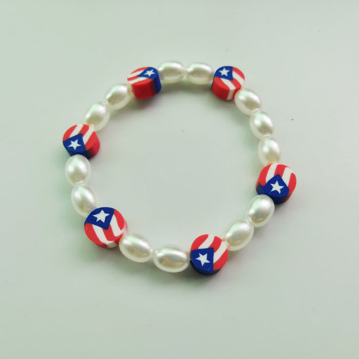 Jewelry WholesaleWholesale 4th of July Independence Day Flag Necklace Pearl Bracelet JDC-BT-NanH001 Bracelet 南慧 %variant_option1% %variant_option2% %variant_option3%  Factory Price JoyasDeChina Joyas De China