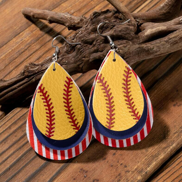 Wholesale 4th of July Independence Day Baseball PU Leather Earrings JDC-ES-Saip050