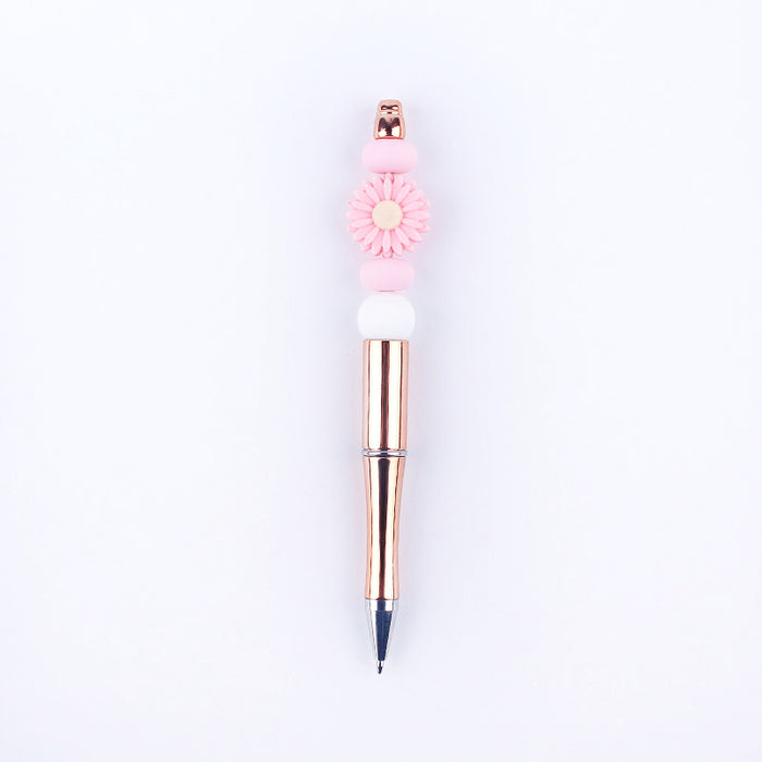 Wholesale Beadable Pens Handmade Daisy Silicone Beaded Ballpoint Pen JDC-BP-GuangTian003