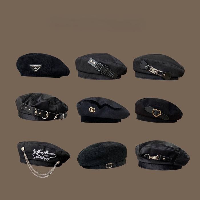 Wholesale Hat Cotton Autumn Metal Leather Buckle Beret Hat JDC-FH-HZhi001