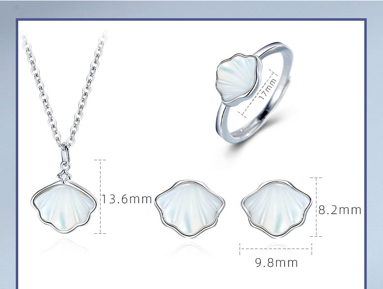 Wholesale Ring S925 Sterling Silver Set Necklace Stud Earrings Ring Fritillary MOQ≥2 JDC-RS-PREMSL001