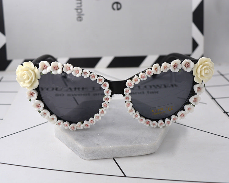 Jewelry WholesaleWholesale vintage glass rhinestone flower cat's eye sunglasses JDC-SG-NT013 Sunglasses 妮头 %variant_option1% %variant_option2% %variant_option3%  Factory Price JoyasDeChina Joyas De China