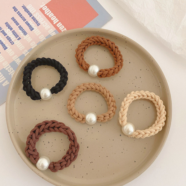 Wholesale Hair Scrunchies Woven traceless pearl hair loop elastic rubber band JDC-HS-WanD009