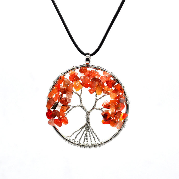 Wholesale Necklaces Crystal Colorful Natural Stone Fortune Tree Necklace MOQ≥2 JDC-NE-HanX002