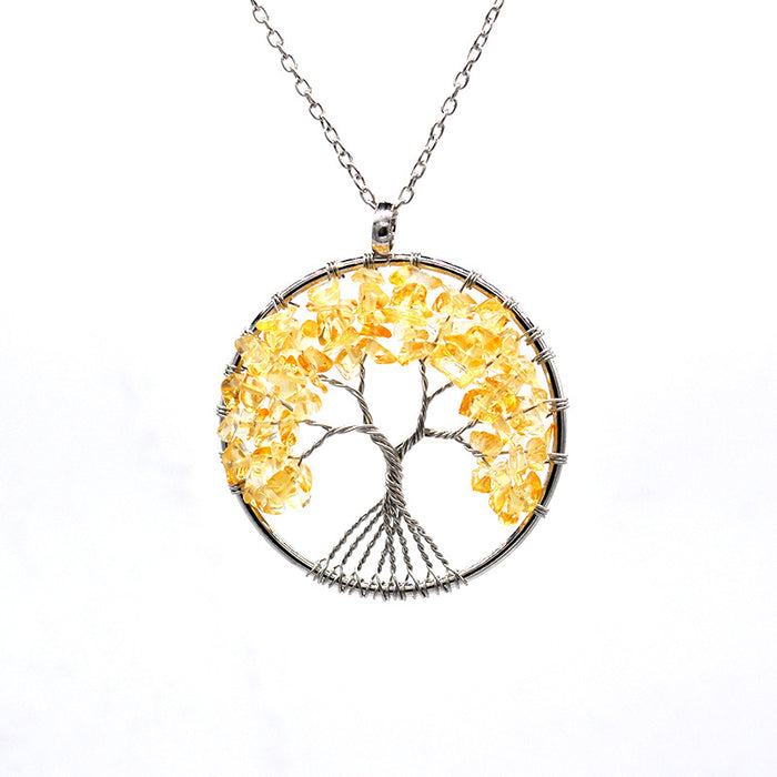 Wholesale Necklaces Crystal Colorful Natural Stone Fortune Tree Necklace MOQ≥2 JDC-NE-HanX002