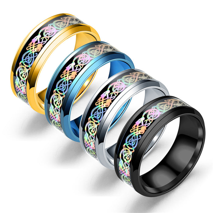 Wholesale Colorful Glare Dragon Pattern Stainless Steel Rings JDC-RS-TS098
