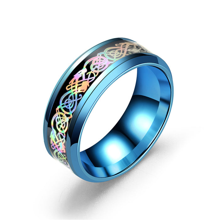 Wholesale Colorful Glare Dragon Pattern Stainless Steel Rings JDC-RS-TS098