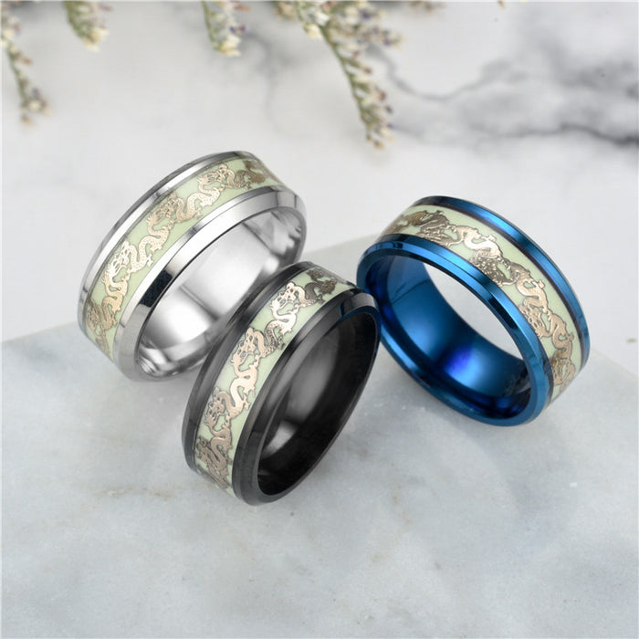 Wholesale Rings Titanium Steel Fluorescent Double Dragon Ring JDC-RS-TS154