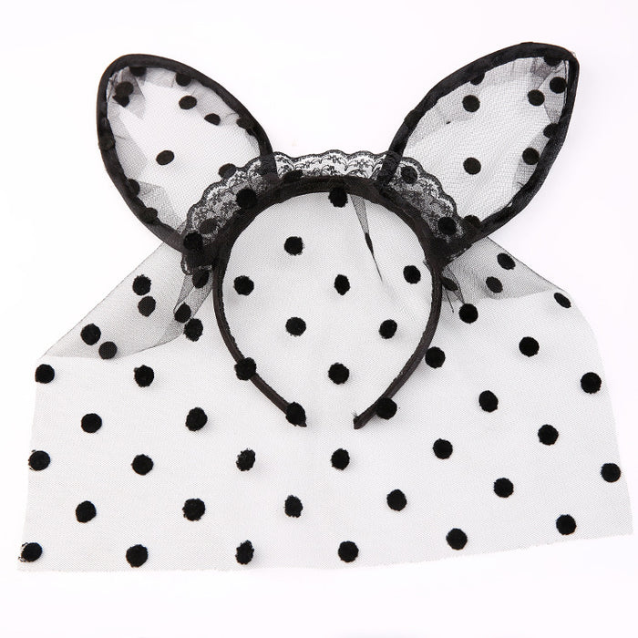 Wholesale personality big polka dot veil lace cat ears headband MOQ≥3 JDC-HD-Jiaoy007