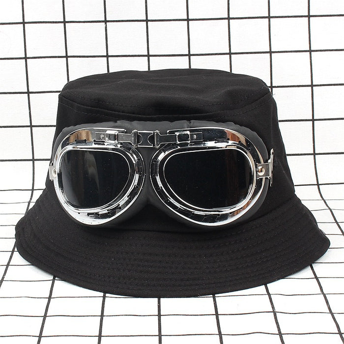 Wholesale Hat Polyester Pilot Glasses Decorative Bucket Hat MOQ≥2 JDC-FH-LvYi034