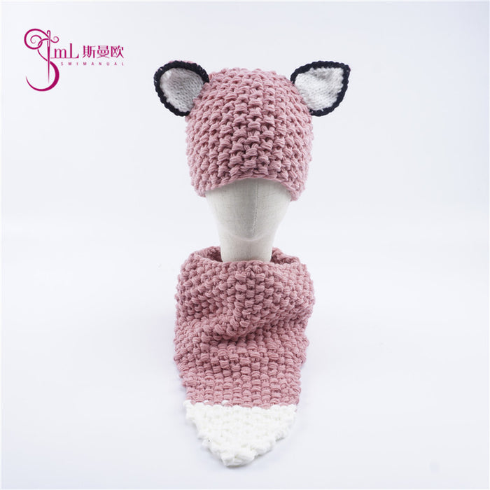 Wholesale Hat Wool Cute Fox Children's Scarf 2-piece Set MOQ≥3 JDC-FH-Xianju006