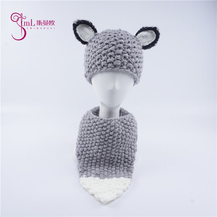 Wholesale Hat Wool Cute Fox Children's Scarf 2-piece Set MOQ≥3 JDC-FH-Xianju006