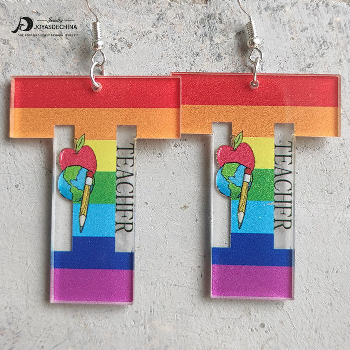 Wholesale Earrings Acrylic Teacher's Day Apple Rainbow Ruler 3 Pairs JDC-ES-Heyi053