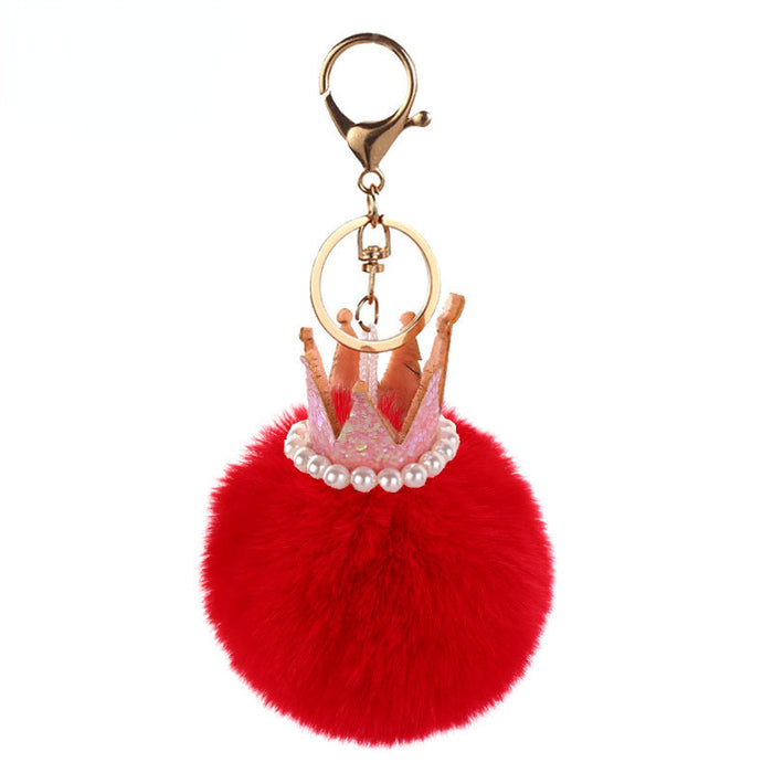 Keychains al por mayor para mochilas Pearl Crown Bola de pelo Keychain JDC-KC-PRY019