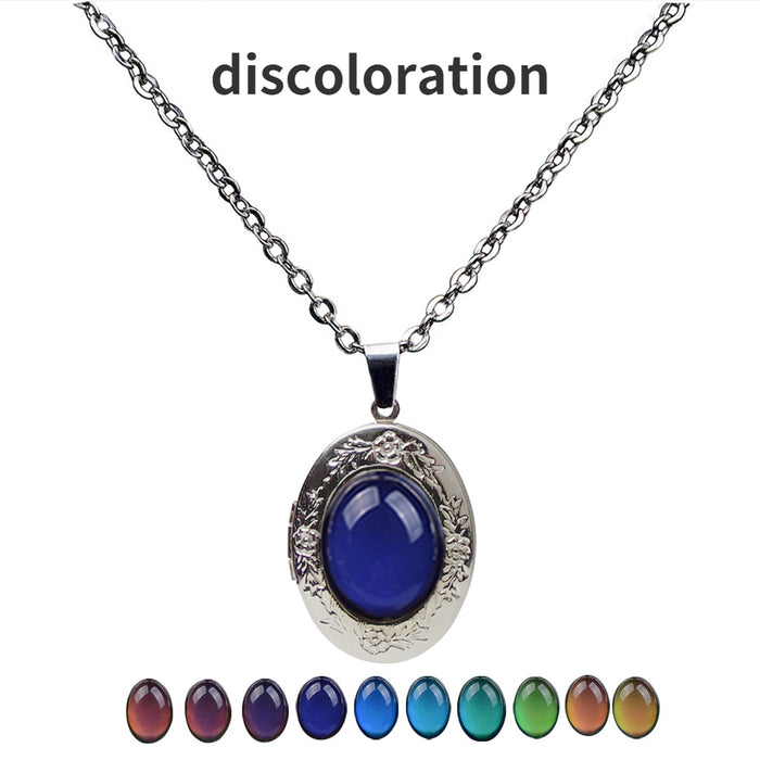 Wholesale Gemstone Thermochromic Pendant Necklace Stainless Steel O Chain JDC-NE-LanAng004