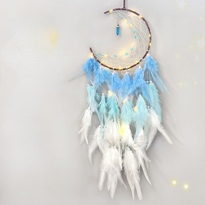 Wholesale Dream Catcher Feather Crystal Stone Pendant Wind Chime Gradient Color MOQ≥2 JDC-DC-MYing039