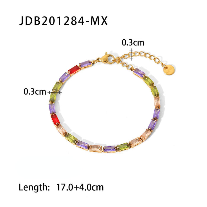 Wholesale Stainless Steel 18K Gold Colored Zircon Tennis Chain Bracelet JDC-BT-JD106