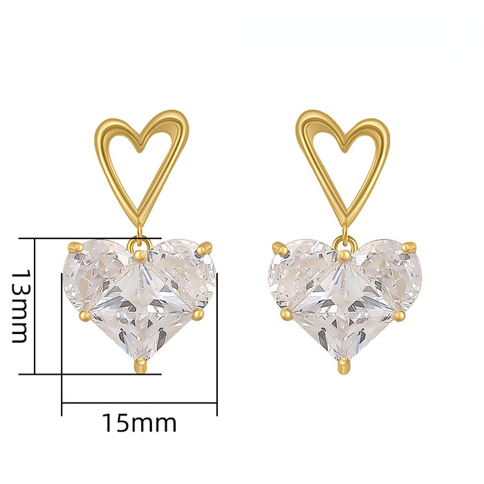 Wholesale Earrings Copper Zircon Heart Shape MOQ≥2 JDC-PREMCAOS-ES-004