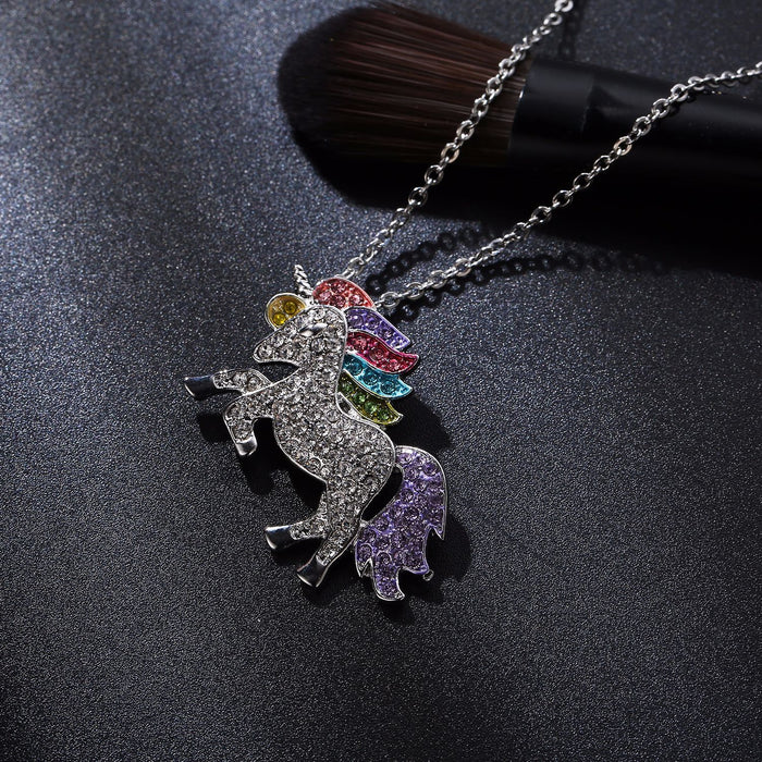 Wholesale unicorn unicorn necklace colorful pony pendant MOQ≥2 JDC-NE-maida001