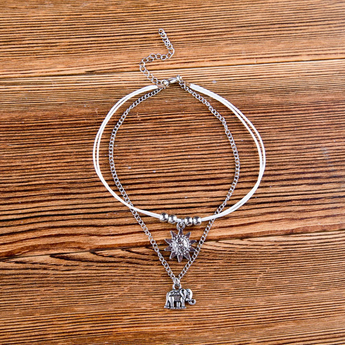 Wholesale Alloy Vintage Bracelet Elephant Sun Multilayer Bead Chain MOQ≥2 JDC-AS-Yen001